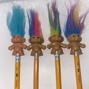 Russ Troll Pencil Topper Hair Rainbow -3 Teal-1 Preowned Set Of 4